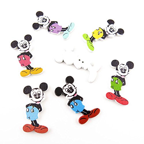 40 Pieces Sewing Clothing Buttons Sew On Wooden Wood Knopfe BB0411 Smiling Mickey Colorful Plush Lovely Accessory Decoration Handmade Cute Scrapbook Flatback DIY