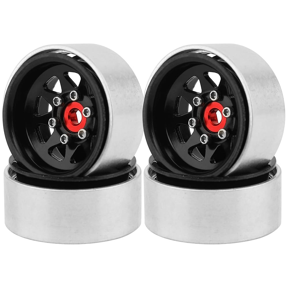 Pothyes 1.0 Beadlock Wheel -3.78mm Offset Wheel Rims for 1/18 1/24 RC Crawler Car Axial AX24 SCX24 FMS FCX24 TRX4M Upgrades (Black)