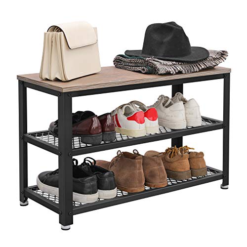 VASAGLE Bryce Shoe Bench, 3Tier Shoe Rack, Storage Shelves with Seat