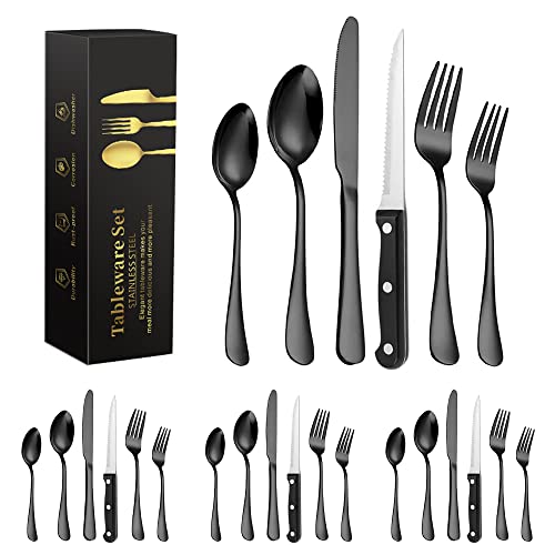 La Mejor Recopilación de Cubiertos de cocina los más solicitados. 41 VOICEPTT Juego de cubiertos de acero inoxidable con mango plano de 24 piezas, Tenedor, Cuchara, Cuchillo, Cuchillo de carne, Set de cubiertos para 4 personas, Aptas para el...