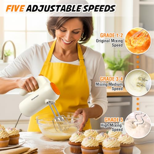 Image of Hand Mixer, 5-Speed Electric Whisk with Turbo Boost Includes 5 Stainless Steel Attachments - Great Stand Mixer Alternative for Baking Cakes, Bread & More