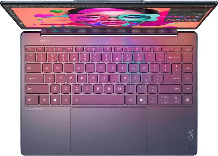 Image of Lenovo Yoga 9i 2-in-1 Aura Edition with 14 inch OLED 4K Touchscreen, 32GB RAM | Intel Ultra 7 258V 8-Core Processor, 1TB M.2 NVMe SSD, Copilot+ Laptop, Yoga Pen, Wi-Fi 7, Windows 11 Pro - Cosmic Blue