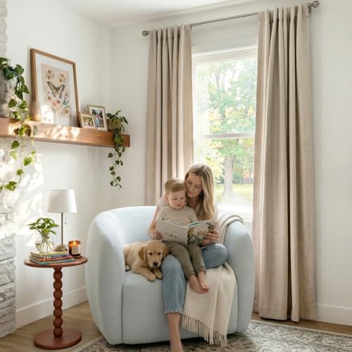 Image of 100% Blackout Shield Linen Blackout Curtains for Bedroom 84 Inches Long, Back Tab /Rod Pocket Living Room Drapes, Thermal Insulated Blackout Curtains 2 Panels Set, 50 inch W x 84 inch L, NaturalFlax