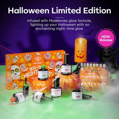 Image of modelones Halloween Gel Nail Set 6Colors Glow in the Dark Blak Green Red