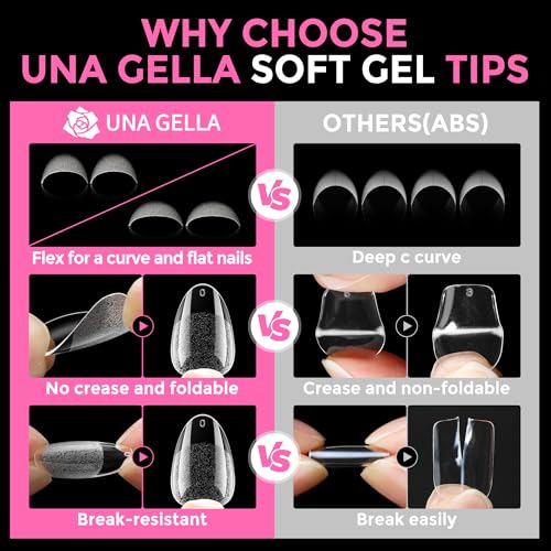 Image of UNA GELLA Short Almond Round Fake Nails 216pcs Almond Press on Nails Pre-shape Oval Gel Nail Tips for Full Cover Acrylic Short Round Nails For Nails tips Extension 12 Sizes