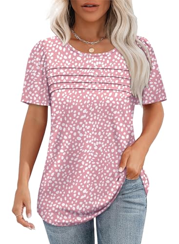 Cute Summer Tops for Women 2025 Trendy Pink Leopard Going Out Tops Date Night Dressy Casual Short Sleeve Tshirts Plus Size Women's Clothing 2XL