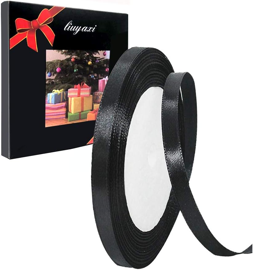 Solid Color Black Satin Ribbon 1/4 inch X 25 Yard, Ribbons Perfect for Crafts, Hair Bows, Gift Wrapping, Wedding Party Decoration and More