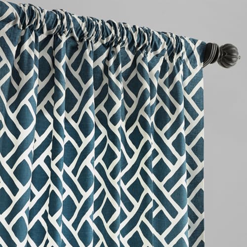 Image of HPD Half Price Drapes Modern Geometric Printed Curtains Luxury Cotton Curtains 108 Inches Long (1 Panel) Room Darkening Curtains for Bedroom & Living Room, 50W x 108L, Crosshatch Geometrical Blue