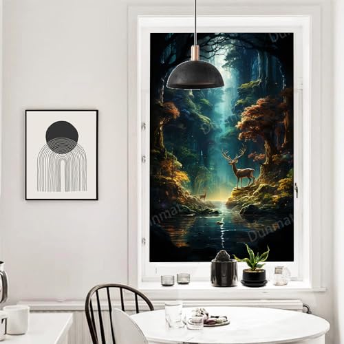 Película para ventana con diseño de ciervo y bosque 17.7x23.6 in miniatura 6