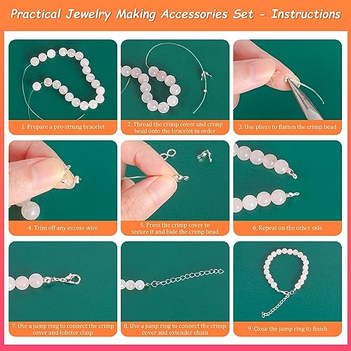 SOSMAR 902 Pcs Jewellery Clasps Set, Lobster Clasps with Jump Rings, Crimp Covers, Crimp Beads, Chain Extender & Tweezer - Image 3