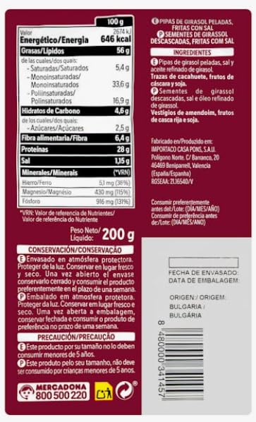 Semi di Girasole Tostati con Sale, Sgusciati, 200g, pack 5