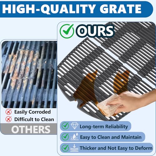 Image of SafBbcue 7584 25 inch Cast Iron Cooking Grates & 65032 23.75 inch Grill Burner for Wber Q300 320 3000 3200 57060001 586002 Grills, Baby Q Grill Grids & Grates and Grill Burner Tube Kit for Weber 7646 & 65032