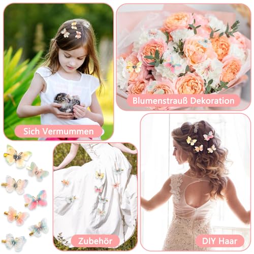 24 Stück Haarspangen Mädchen, Kleine Haarschmuck Kinder Mädchen Bunte Haarspange Schmetterling, Glitzer Kinder Haarschmuck 3D Schmetterling Haarklammer für Frauen, Mädchen und Kinder