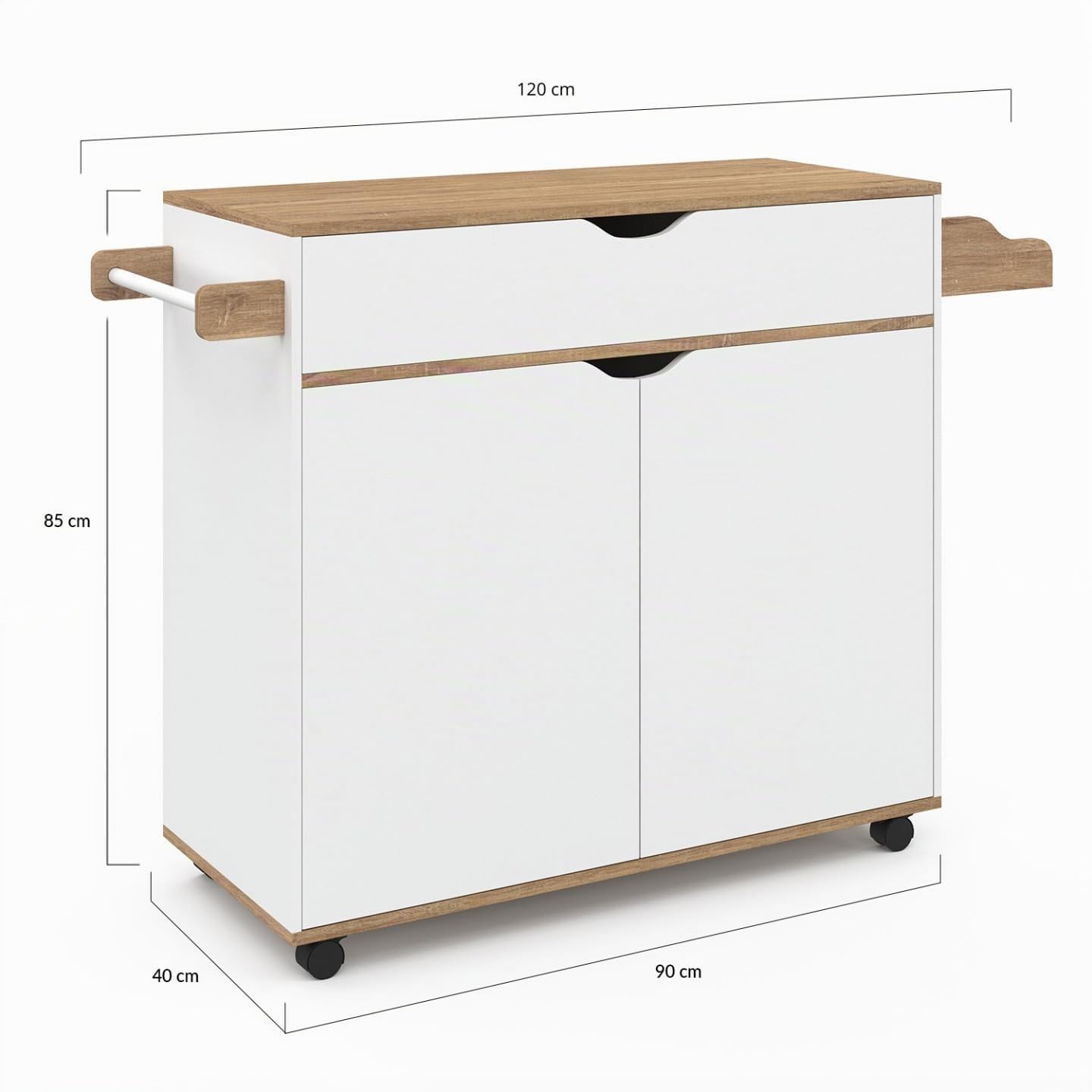 IDMarket - Küchenschrank COSY XXL mit weißer Schublade und Buchenholzplatten B.90 CM