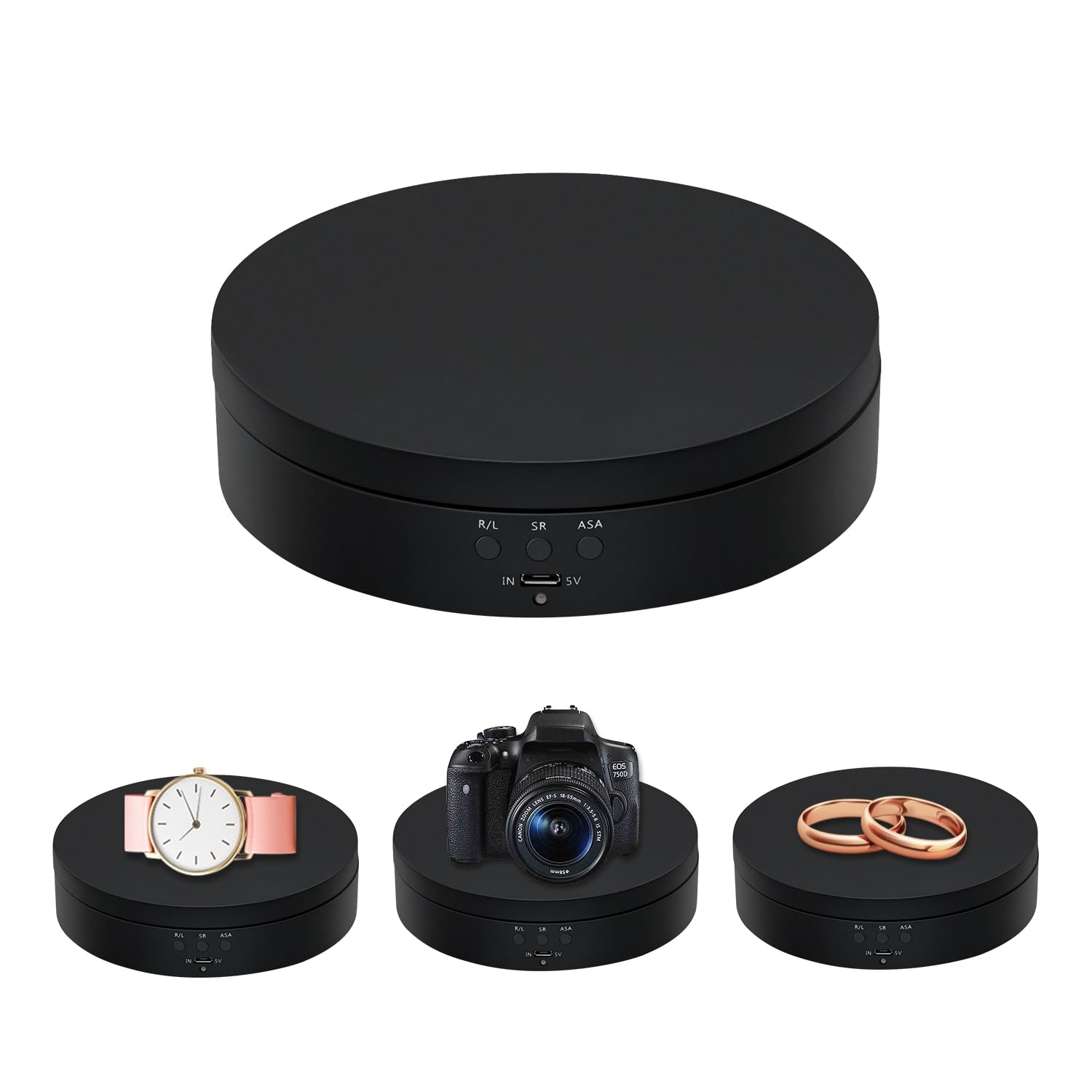 Mcbazel 360 Degree Rotating Display Stand, 4.6 Inches Electric Rotating Turntable with Low Noise for Jewelry/Photography Products/Watch/Cup and ect. - Black