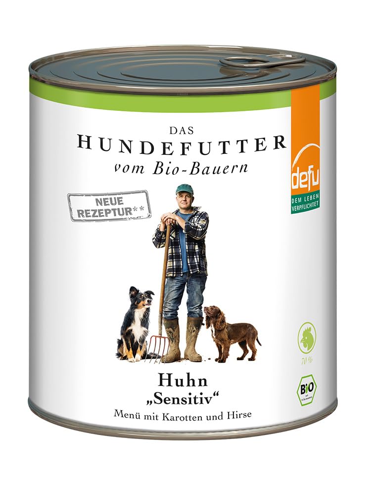 defu Hundefutter | 6 x 820 g | Bio Huhn Sensitiv | Premium Bio Nassfutter Menü | Alleinfuttermittel für Hunde