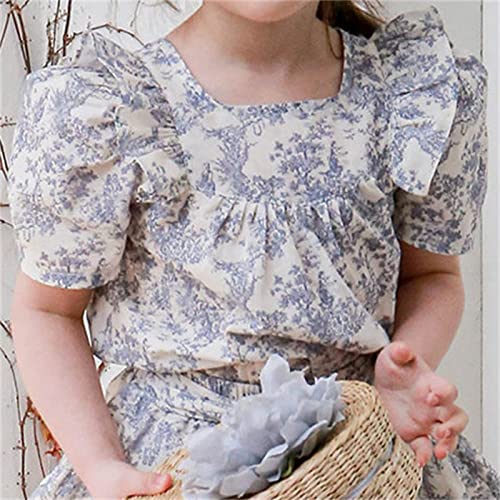 Toddler Girls Shirts Floral Print Short Sleeve Blouses Summer Crew Neck Tees for Kids Child (Purple, 2-3 Years)3