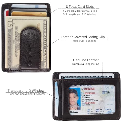 Image of Alpine Swiss RFID Dermot Money Clip Front Pocket Wallet For Men Leather Comes in a Gift Box Brown