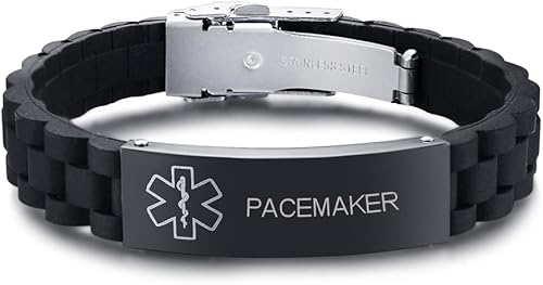 XUANPAI Pulsera de identificación de alerta médica de silicona con grabado personalizado para hombres, ajustable