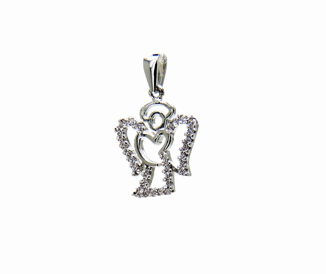 PEGASO GIOIELLI Ciondolo Bambina Oro Bianco 18Kt 750 Angioletto Zirconi