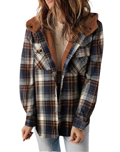 Teddy Bear Fleece Lined Jacket,Teddy Bear Jacket for Women,Long Sleeve Relaxed Warm Flannel Plaid Shirts