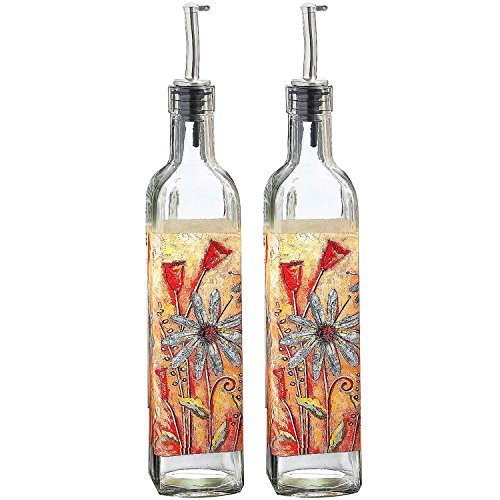 CEDAR HOME Olive Oil Bottle Set Glass Dispenser Vinegar Cruet 17oz. with Stainless Steel Leak Proof Pourer Spout for Cooking or Salad Dressing, 2 Pack, Orange