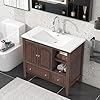 36 Inch Bathroom Vanity Sink Combo, Storage Cabinet with Drawer, Rustic, Solid Wood Frame with Brown Painted Finish