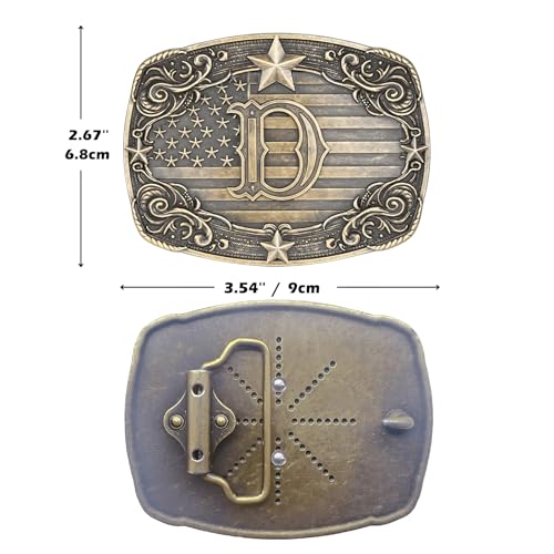 Image of Cowboy Belt Buckle for Men Vintage Western Rodeo Texas Initial Letter ABCDJMR to Z Belt Buckles