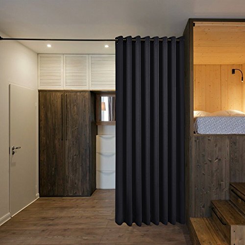 Image of NICETOWN Large Room Separating Divider, Room Divider Curtain Screen Partition, Function Thermal Blackout Noise Reducing Curtain, Sliding Door Insulated Curtain, Black, 12.5ft Wide x 9ft Long