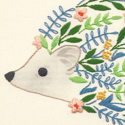 Image of Dimensions 71-06262 Hedgehog Embroidery Needlepoint Kit for Beginners with Printed Fabric, 7 inch x 5 inch, Multicolor, 4 Pieces