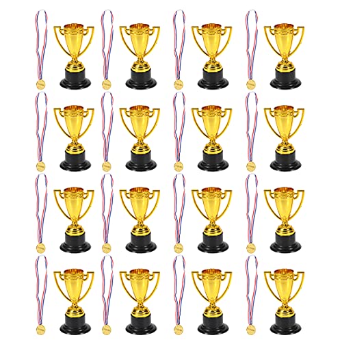 Kisangel 12 peças de copos de troféu de ouro de plástico, troféus e medalhas para crianças da escola