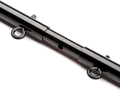 Adjustable Pilates Bar, Black Stainless Steel Spreader Bar with 4 Black Lychee Grain Straps, Expandable Home Fitness Equipment for Stretching and Yoga