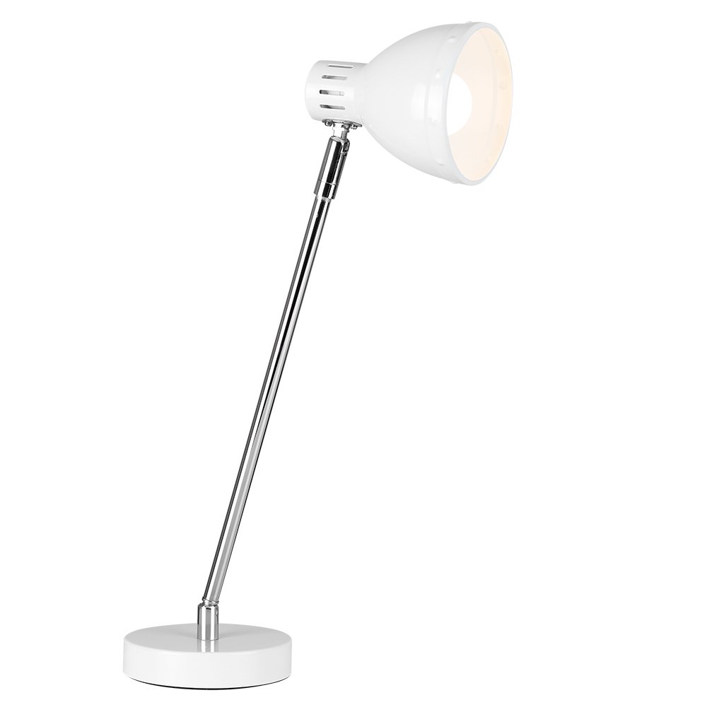 Retro Style Silver Chrome & Gloss White Metal Domed Head Adjustable Desk Lamp