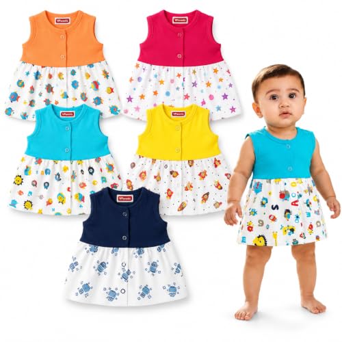 Image of VParents Knee-Length Sleeveless Cotton Frocks for Baby Girls, Round Neck A Line Mini Short Dress for Kids