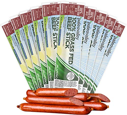 Paleovalley 100% Grass Fed Beef Sticks - Jalapeno - Organic And Gluten Free Paleo And Keto Protein Snacks With Probiotics - Shelf Stable Pantry Staples - Made In The Usa #TOP8