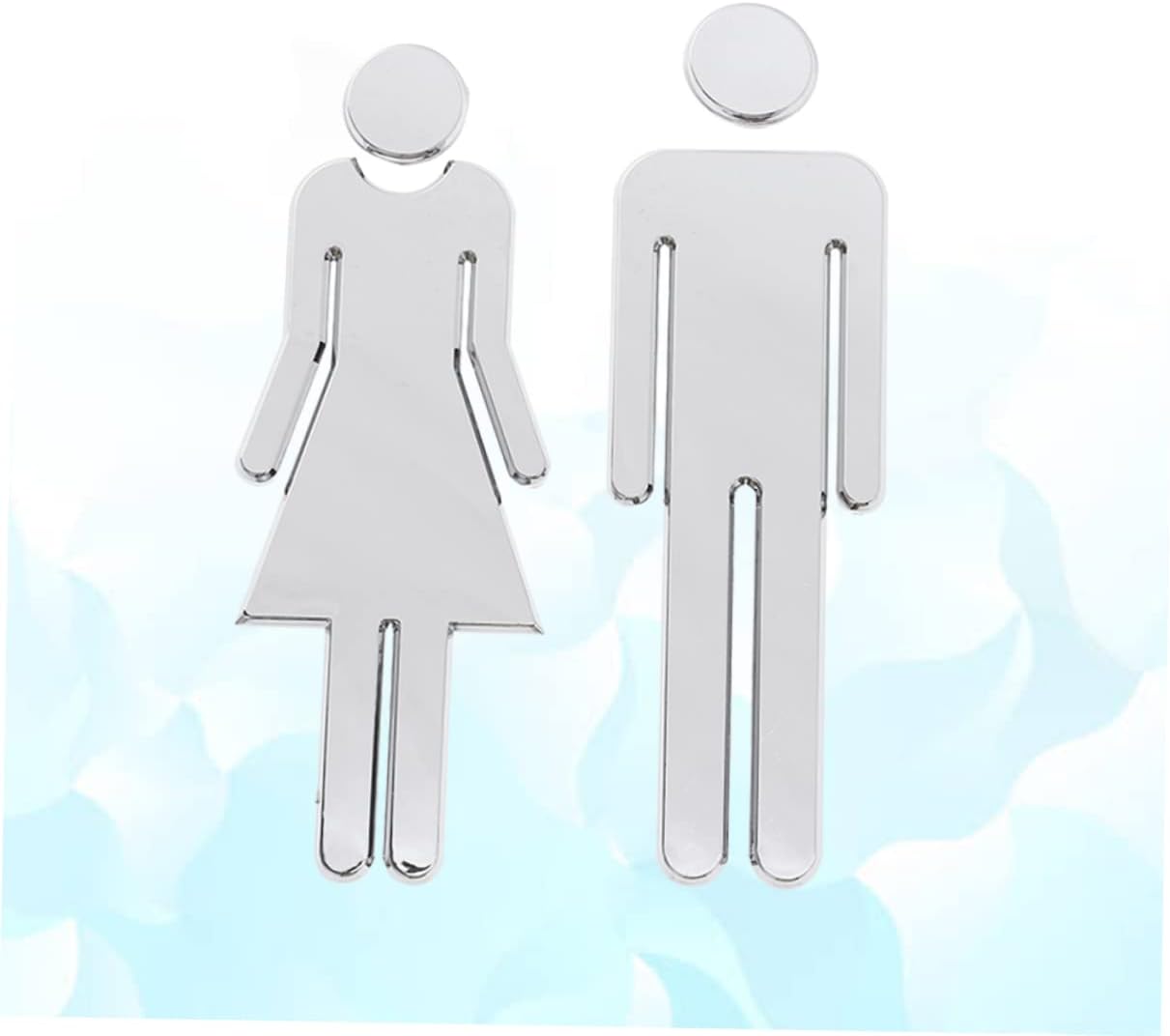 1pair Self-adhesive Toilet Wall Sticker Reflective Restroom Sign for Male Female Stylish Bathroom Art Decals for Home Office Hotels Shops Silver
