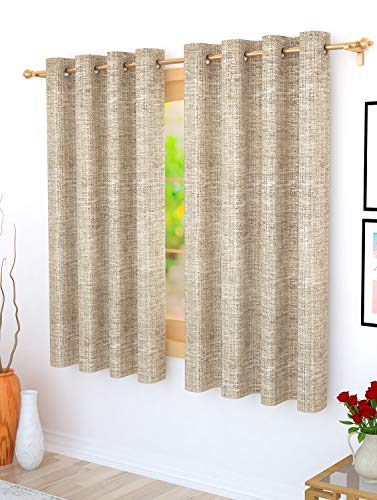 Image of Story@Home Bloom Collection Jacquard Weaving Solid Pattern Ring top Eyelet 2 Piece Window Curtain - 5 Feet, Light Brown