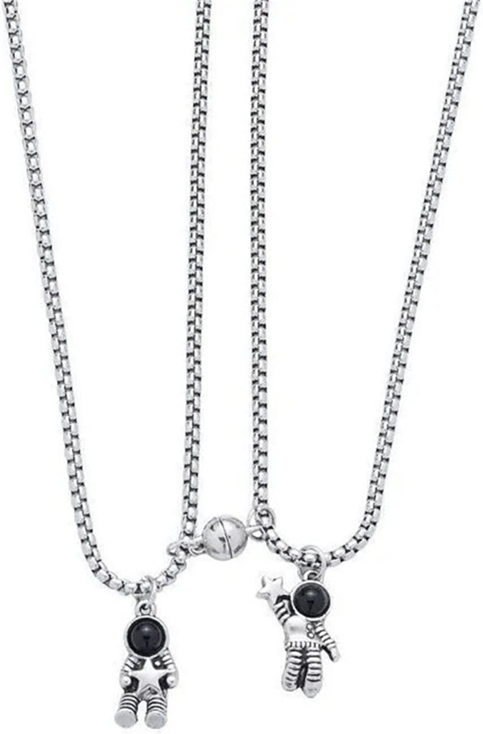 Caiyao 2Pcs Stainless Steel Mutual Attraction Couples Matching Spaceman Pendant Necklace Astronaut Promise Necklace for Women Men Friends Him Her Friendship Astronomy Jewelry Gift