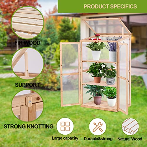 KAHOO-Wooden-Greenhouse-3-Tier-Plant-House-Portable-Greenhouses-Bed-Foldable-Cold-Frame-for-Home-Decor-Indoor-Outdoor-Patio-Balcony-Garden-Backyard-Farmhouse-Flower KAHOO Wooden Greenhouse 3 Tier Plant House Portable Greenhouses Bed Foldable Cold Frame for Home Decor Indoor Outdoor Patio Balcony Garden Backyard Farmhouse Flower