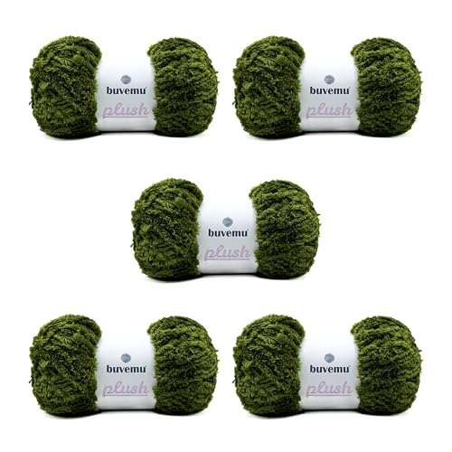 Image of Plush Faux Fur Bulky Yarn, Super Soft Fluffy Fuzzy for Knitting Crocheting Crafting, 100 Gram (3.53 Ounces) 109 Yards (100 Meters) (Olive Green) (5 Skeins)