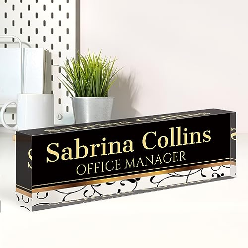 Image of Name Plate for Desk, Desk Name Plate Personalized, Office Decor for Women Men, Acrylic Desktop Accessories, Office Appreciation Gifts for Boss Social Workers Nurse Teacher Employee (Black Stripes)
