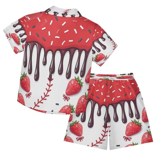 Image of Boccsty Red Strawberry Boy Summer Shorts Sets Hawaiian Toddler Boys T-Shirt & Pants 2 Pcs 3T-10T