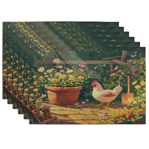Lot de 6 sets de table saisonniers en forme de poules printanières - 30,5 x 45,7 cm - Pour la...
