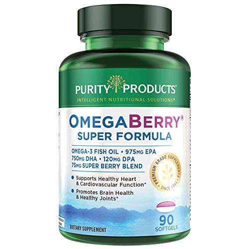 OmegaBerry Fish Oil with Vitamin D3 + Organic Acai Super Formula - 1875 mg of Super Concentrated, Molecularly Distilled, Ultra Pure Omega-3s 975mg EPA + 750mg DHA - 90 Softgels - Purity Products