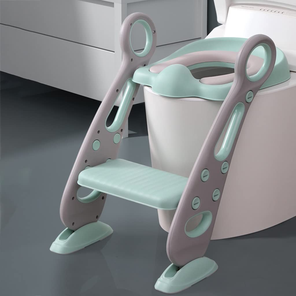 Topfchentrainer Mit Leiter Einstellbar Toilettensitz Mit Treppe Mit PU-Kissen, Zusammenklappbar Toilettentrainer Mit Treppe Für Jungen Und Mädchen, Belastbarkeit 80kg
