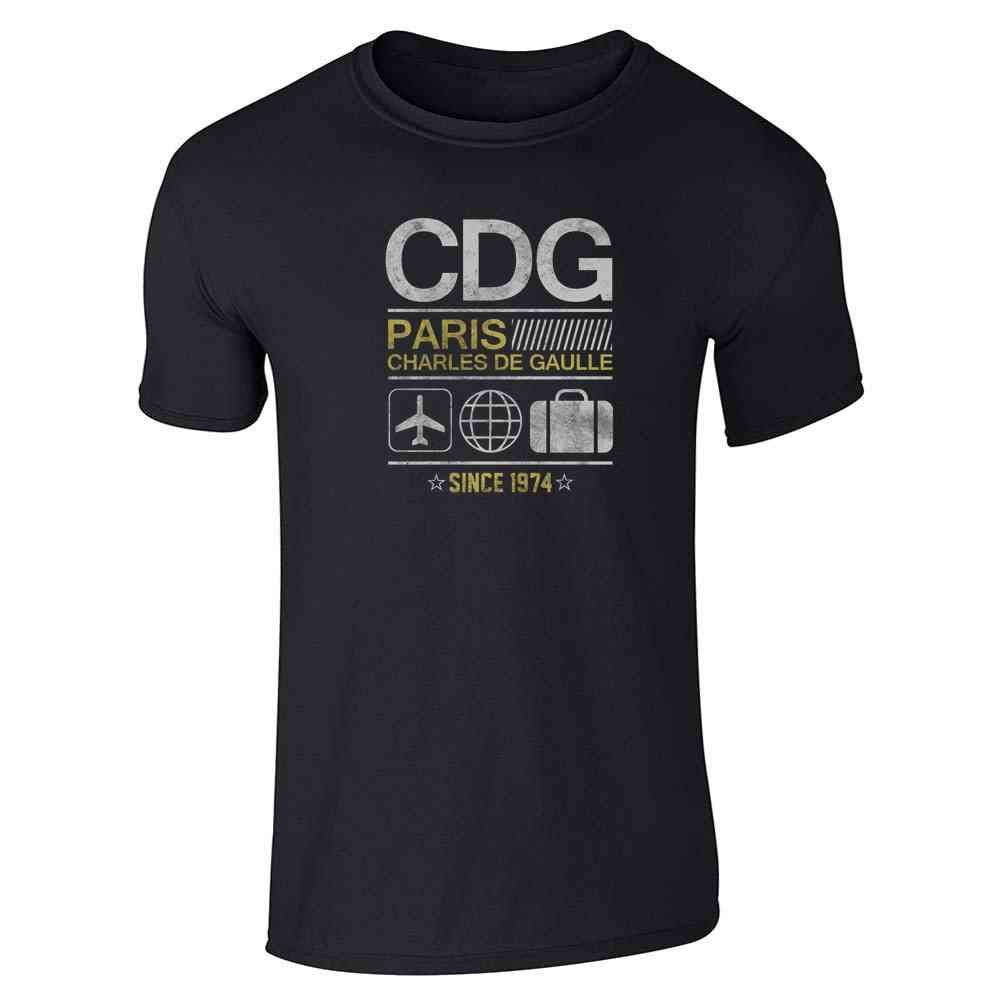 Pop Threads CDG Charles De Gaulle Paris Airport Code Travel Graphic Tee T-Shirt for Men