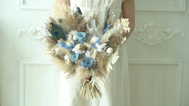 Ramo rústico boho beige para boda con flores preservadas miniatura 7