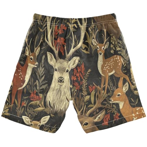 Boys Beach Board Shorts Deer Elk Animal Swim Trunk Teen Swimwear 8-16Y Multicolor2