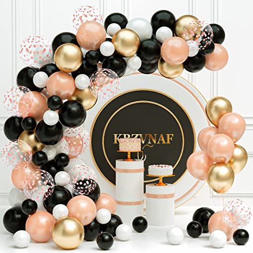 Image of KBZVNAF Rose Gold Black Balloons Garland Kit - 120 Pack Black White Metallic Gold and Rose Gold Confetti Latex Balloons Garland for Wedding Birthday Bridal Shower Anniversary Party Decorations