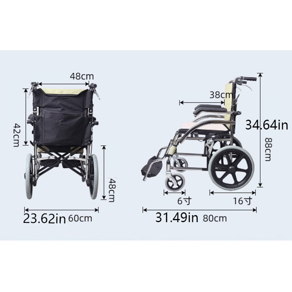 Sedia Da Viaggio Pieghevole Per Trasporto Su Sedia A Rotelle Portatile Mobile Per Uso Domestico Con Propulsione Per Accompagnatore Con Bracci Ribaltabili E Ruote Posteriori Da 16" Per Anziani Portat